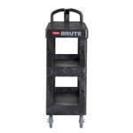 Rubbermaid Commercial BRUTE 3-Shelf Heavy-Duty Ergo Flat Utility Cart, Resin, 3 Shelves, 600 lb Capacity, 25.24" x 48.63" x 46.18", Black
