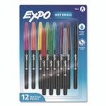 EXPO Wet Erase Markers, Fine Needle Tip, Assorted Colors, 12/Pack