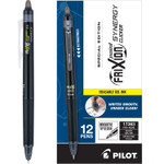 Pilot FriXion Synergy Clicker Erasable Gel Pen, Retractable, Extra-Fine 0.5 mm, Black Ink, Black/Smoke Barrel, Dozen