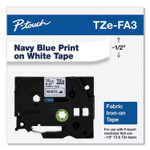Brother P-Touch TZ Industrial Series Fabric Iron-On Tape, 0.47" x 9.8 ft, Navy on White
