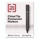 TRU RED Permanent Marker, Tank-Style, Medium Chisel Tip, Black, Dozen