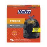 Hefty Strong Multipurpose Drawstring Trash Bags, 30 gal, 1.1 mil, 30" x 33", Black, 74/Box, 3 Boxes/Carton (PCTE85274CT) View Product Image