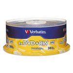 Verbatim DVD+RW Rewritable Disc, 4.7 GB, 4x, Spindle, Silver, 30/Pack