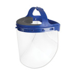 Suncast Commercial Fully Assembled Full Length Face Shield with Head Gear, 16.5 x 10.25 x 11, Clear/Blue, 16/Carton (SUAHGASSY16) View Product Image