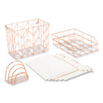 U Brands Letter-Size Desktop Fashion Filing Set, Rose Gold, (1) Rack, (3) Hanging Folders, (3) File Folders, (2) Trays,(1) Mail Sorter