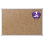 Mead Economy Cork Board with Aluminum Frame, 36" x 24", Tan Surface, Satin Aluminum Frame