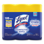 LYSOL Brand Disinfecting Wipes, 1-Ply, 7 x 7.25, Lemon and Lime Blossom, White, 35 Wipes/Canister, 3 Canisters/Pack