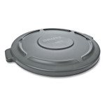 Rubbermaid Commercial BRUTE Self-Draining Flat Top Lid, for 32 gal Round BRUTE Containers, 22.25" Diameter, Gray (RCP263100GY) View Product Image