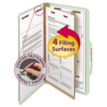 Smead Pressboard Classification Folders, Four SafeSHIELD Fasteners, 2/5-Cut Tabs, 1 Divider, Legal Size, Gray-Green, 10/Box