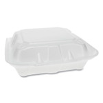 Pactiv Evergreen Vented Foam Hinged Lid Container, Dual Tab Lock, 3-Compartment, 8.42 x 8.15 x 3, White, 150/Carton (PCTYTD188030000) View Product Image