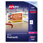 Avery Printable Postcards, Laser, 80 lb, 4 x 6, Uncoated White, 100 Cards, 2/Cards/Sheet, 50 Sheets/Box (AVE5389) Product Image 