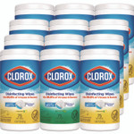 Clorox Disinfecting Wipes, Bleach Free Cleaning Wipes, 1-Ply, 7 x 8, Fresh Scent/Citrus Blend, White, 75/Canister, 3/Pack, 4/Carton