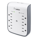 Belkin SurgePlus USB Wall Mount Charger, 6 AC Outlets/2 USB Ports, 900 J, White/Black (BLKBSV602TT) Product Image 