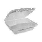 Pactiv Evergreen Vented Foam Hinged Lid Container, Dual Tab Lock Economy, 3-Compartment, 8.42 x 8.15 x 3, White, 150/Carton (PCTYTD18803ECON) View Product Image
