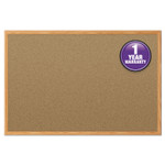 Mead Economy Cork Board with Oak Frame, 48" x 36", Tan Surface, Oak Finished Fiberboard (MDF) Frame