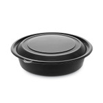 Pactiv Evergreen EarthChoice MealMaster Container with Lid, 32 oz, 8" dia x 2.12" h, 1-Compartment, Black/Clear, Plastic, 250/Carton (PCT0CN8083200BL) View Product Image