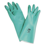 Honeywell Nitriguard Plus Unsupported Nitrile Gloves, Straight, Flocked, 9, Green View Product Image