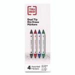 TRU RED Dry Erase Marker, Tank-Style Twin-Tip, Fine/Medium Bullet/Chisel Tips, Assorted Colors, 4/Pack