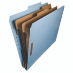 Smead Recycled Pressboard Classification Folders, 2" Expansion, 2 Dividers, 4 Fasteners, Letter Size, Blue Exterior, 10/Box