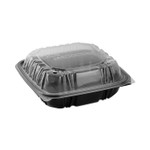 Pactiv Evergreen EarthChoice Vented Dual Color Microwavable Hinged Lid Container, 3-Compartment, 21oz, 8.5x8.5x3, Black/Clear, Plastic, 150/CT (PCTDC858310B000) View Product Image