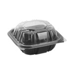 Pactiv Evergreen EarthChoice Vented Dual Color Microwavable Hinged Lid Container, 1-Compartment, 16oz, 6 x 6 x 3, Black/Clear, Plastic, 321/CT (PCTDC6610B000) View Product Image