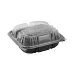 Pactiv Evergreen EarthChoice Vented Dual Color Microwavable Hinged Lid Container, 33oz, 8.5x8.5x3, 3-Compartment, Black/Clear, Plastic, 150/CT (PCTDC858330B000) View Product Image