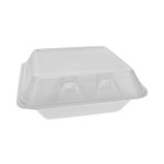 Pactiv Evergreen SmartLock Foam Hinged Lid Container, Medium, 3-Compartment, 8 x 8.5 x 3, White, 150/Carton (PCTYHLW08030000) View Product Image