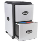 Storex Mobile Filing Cabinet with Metal Siding and Top-Drawer Organizer Tray, 2 Letter File Drawers, Silver/Black, 19" x 15" x 23"