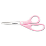 Westcott All Purpose Pink Ribbon Scissors, 8" Long, 3.5" Cut Length, Pink Straight Handle (ACM15387) Product Image 