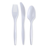 Boardwalk Three-Piece Cutlery Kit, Fork/Knife/Teaspoon, Polypropylene, White, 250/Carton (BWKCOMBOKIT) View Product Image