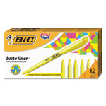 BIC Brite Liner Highlighter, Fluorescent Yellow Ink, Chisel Tip, Yellow/Black Barrel, Dozen (BICBL11YW) View Product Image