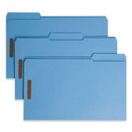 Smead Top Tab Colored Fastener Folders, 0.75" Expansion, 2 Fasteners, Legal Size, Blue Exterior, 50/Box
