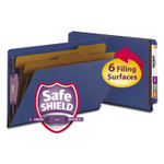 Smead End Tab Pressboard Classification Folders, Six SafeSHIELD Fasteners, 2" Expansion, 2 Dividers, Legal Size, Dark Blue, 10/Box