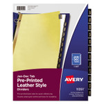 Avery Preprinted Black Leather Tab Dividers w/Gold Reinforced Edge, 12-Tab, Jan. to Dec., 11 x 8.5, Buff, 1 Set (AVE11351) View Product Image