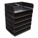 TRU RED Side-Load Stackable Plastic Document Tray, 1 Section, Letter-Size, 12.63 x 9.72 x 3.01, Black, 6/Pack