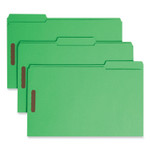 Smead Top Tab Colored Fastener Folders, 0.75" Expansion, 2 Fasteners, Legal Size, Green Exterior, 50/Box