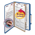 Smead Four-Section Pressboard Top Tab Classification Folders, Four SafeSHIELD Fasteners, 1 Divider, Legal Size, Dark Blue, 10/Box