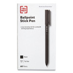 TRU RED Ballpoint Pen, Stick, Medium 1 mm, Black Ink, Black Barrel, 60/Pack