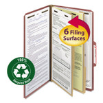 Smead Recycled Pressboard Classification Folders, 2" Expansion, 2 Dividers, 6 Fasteners, Legal Size, Red Exterior, 10/Box