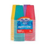 Hefty Easy Grip Disposable Plastic Party Cups, 16 oz, Assorted Colors, 100/Pack, 4 Packs/Carton