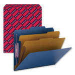 Smead Six-Section Pressboard Top Tab Classification Folders, Six SafeSHIELD Fasteners, 2 Dividers, Letter Size, Dark Blue, 10/Box