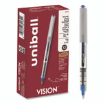 uniball VISION Rollerball Pen, Stick, Fine 0.7 mm, Blue Ink, Silver/Blue/Clear Barrel, Dozen