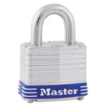 Master Lock Four-Pin Tumbler Laminated Steel Lock, 2" Wide, Silver/Blue, 2 Keys (MLK5D) View Product Image