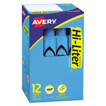 Avery HI-LITER Desk-Style Highlighters, Light Blue Ink, Chisel Tip, Light Blue/Black Barrel, Dozen (AVE07746) Product Image 