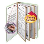 Smead Pressboard Classification Folders, Eight SafeSHIELD Fasteners, 2/5-Cut Tabs, 3 Dividers, Legal Size, Gray-Green, 10/Box