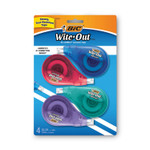 BIC Wite-Out EZ Correct Correction Tape, Non-Refillable, Blue/Yellow Applicators, 0.17" x 400", 4/Pack Product Image 
