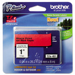 Brother P-Touch TZe Standard Adhesive Laminated Labeling Tape, 0.94" x 26.2 ft, Black on Red (BRTTZE451) View Product Image