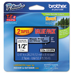 Brother P-Touch TZe Standard Adhesive Laminated Labeling Tapes, 0.47" x 26.2 ft, Black on Clear, 2/Pack