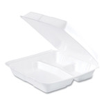Dart Foam Hinged Lid Containers, 3 Compartments, 9.25 x 9.5 x 3, White, 100/Sleeve, 2 Sleeves/Carton