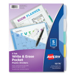 Avery Write and Erase Durable Plastic Dividers with Slash Pocket, 3-Hold Punched, 5-Tab, 11.13 x 9.25, Assorted, 1 Set (AVE16176) View Product Image